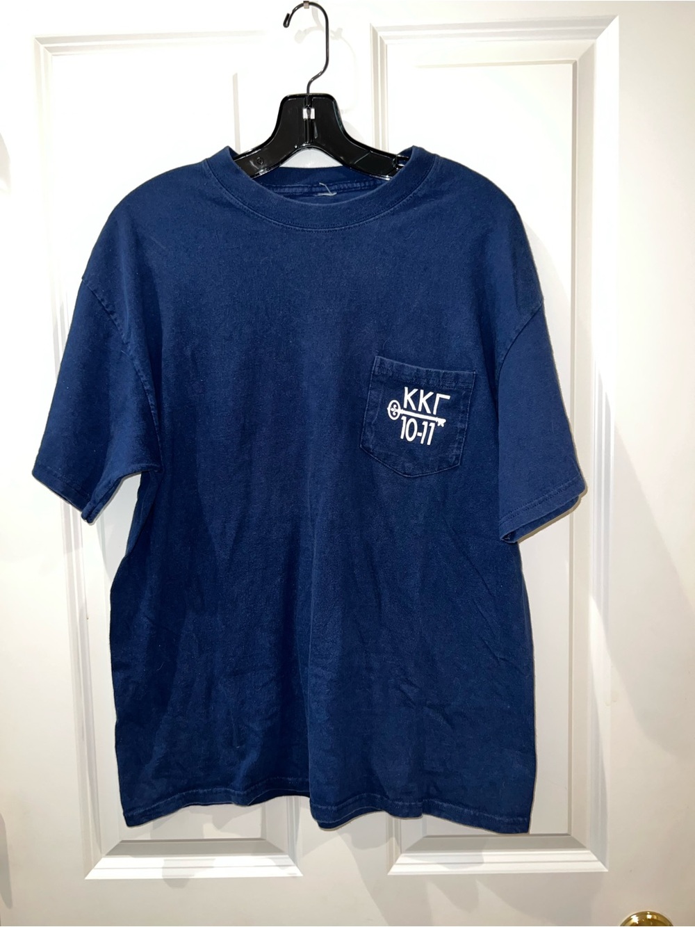 Hanes Navy Blue Pocket Tee with White Chest Print